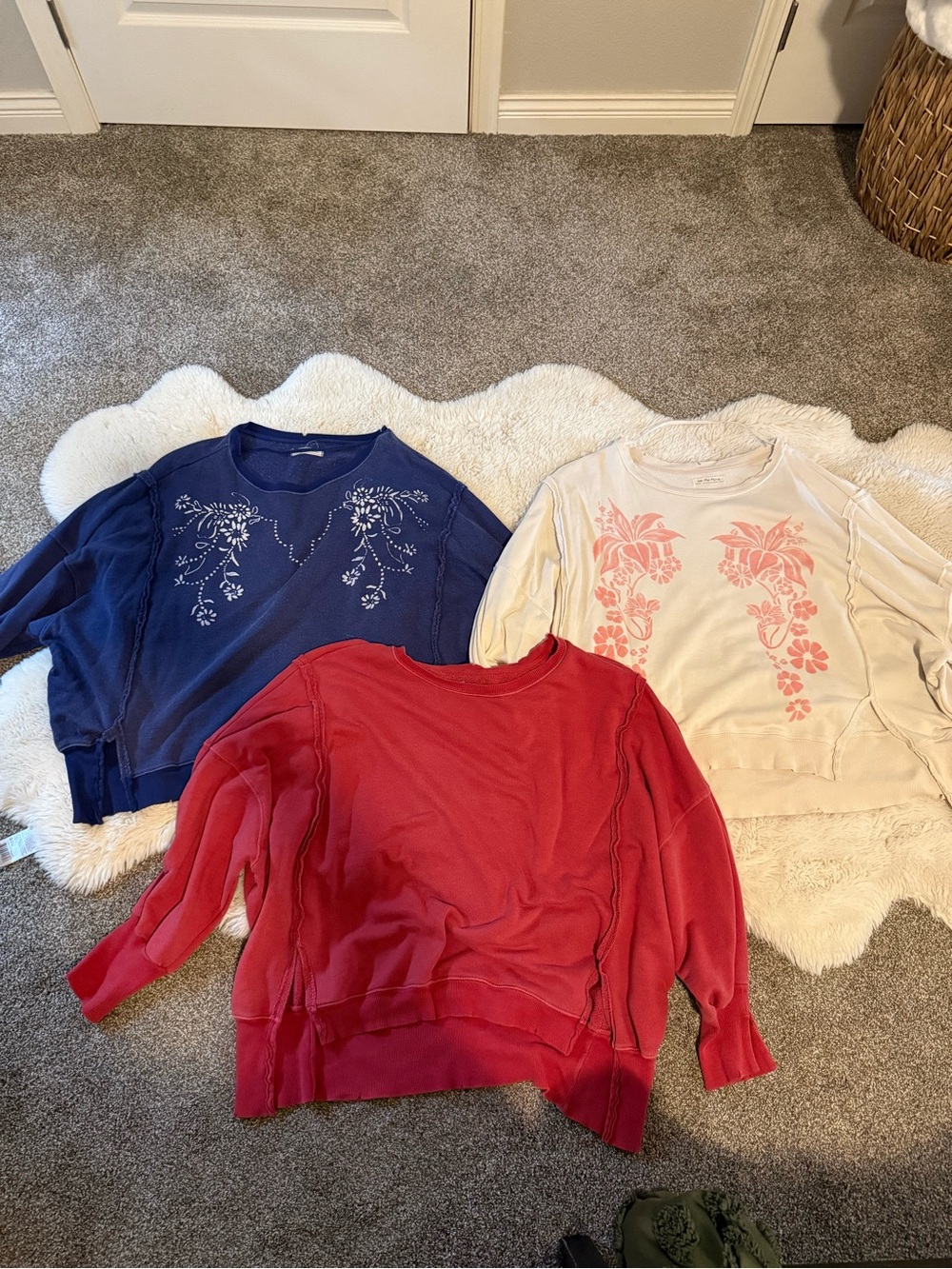 We The Free Trio Crewneck Sweatshirts - Red, Navy, Cream
